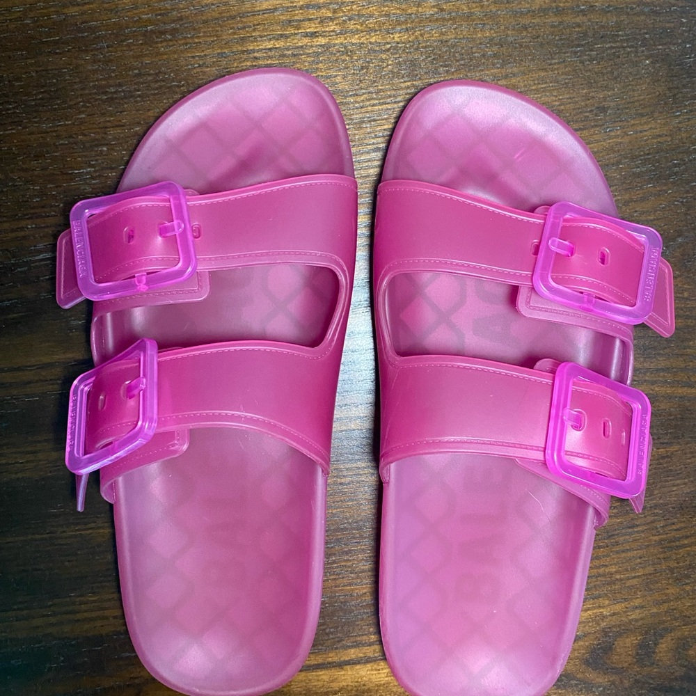 BALENCIAGA Mallorca Transparent Dual-Buckle Slide Sandals Pink 39EU